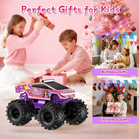 Remote Control Car 1:18 Pink Monster Truck 4WD Waterproof RC Off-Road Pickup 6+ - Picture 8 of 8